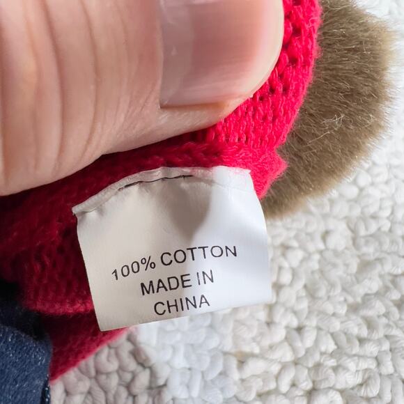 Lee Dungarees Jeans Happy Holidays Teddy Bear 12" x 10" Red Sweater Plush Soft - Picture 7 of 13